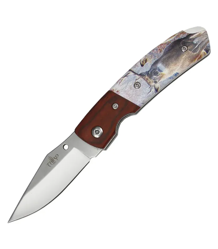 Third brand Pocket Knife with 3D Decorated Deer Handle (15.9 cm.) ⚔️