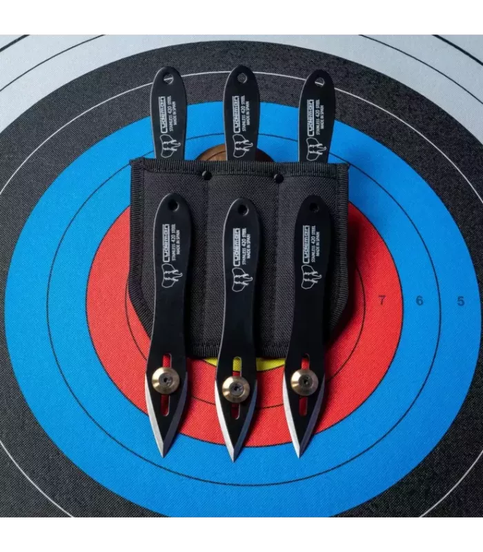Conjunto de 3 facas lançadoras, aço preto, com 1 contrapeso e bainha ⚔️