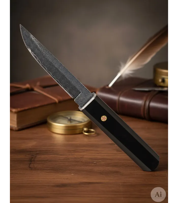 Faca de aventura Albainox lâmina de damasco envelhecido (22 cm). ⚔️