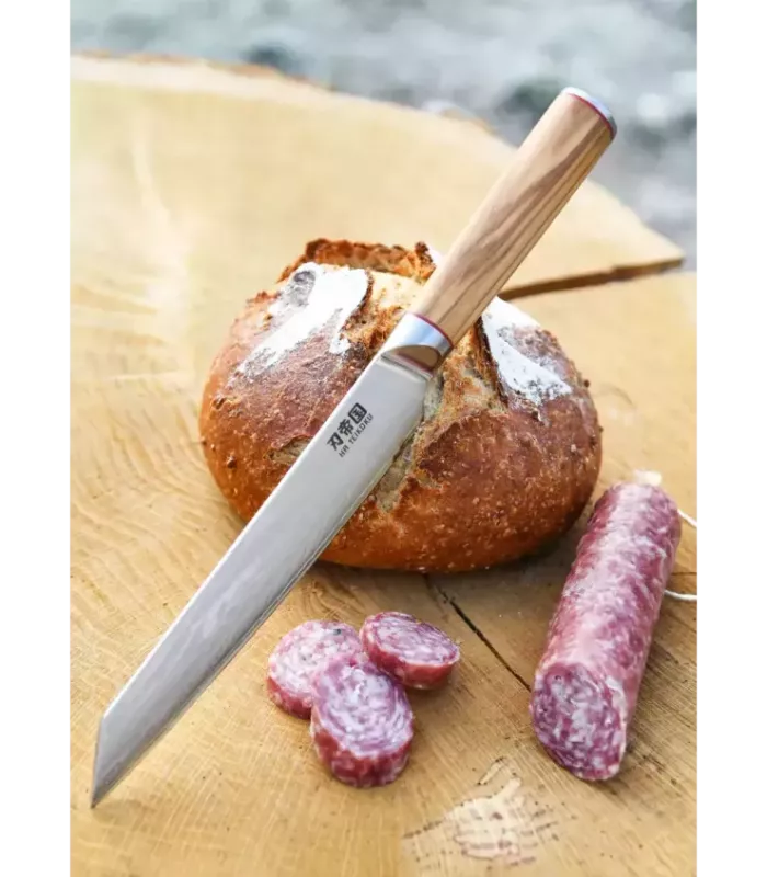 Faca de Cozinha Fatiador Ha Teikoku, lâmina de Aço Damasco (33 cm). ⚔️