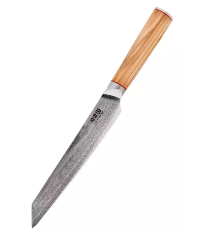 Faca de Cozinha Fatiador Ha Teikoku, lâmina de Aço Damasco (33 cm). ⚔️