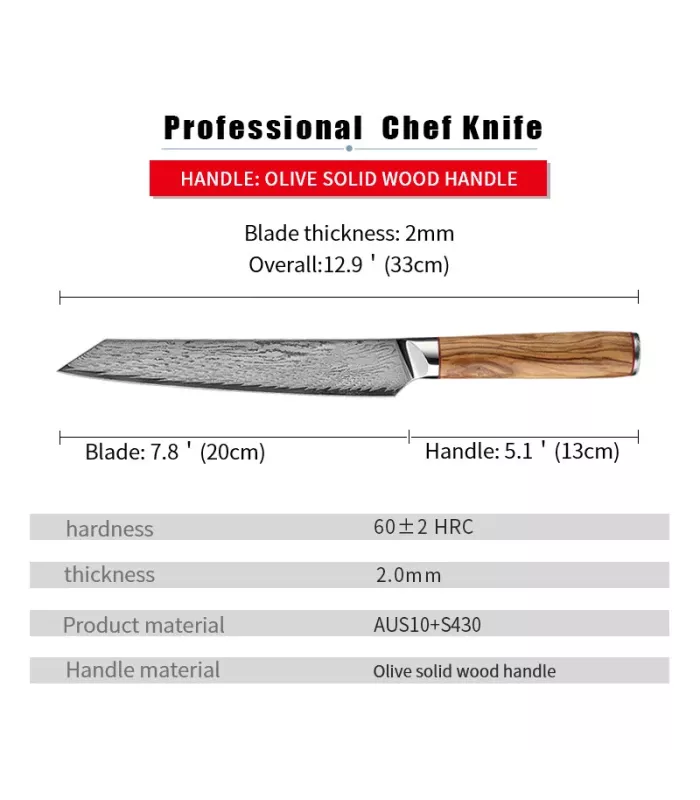 Faca de Cozinha Fatiador Ha Teikoku, lâmina de Aço Damasco (33 cm). ⚔️