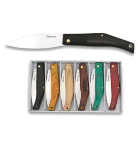 Set van 6 gekleurde zakmessen met pistoolslot, lem 7 cm. ⚔️