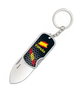 Nøglekæde-knife med spansk flag 3D med clip, blad 4 cm ⚔️
