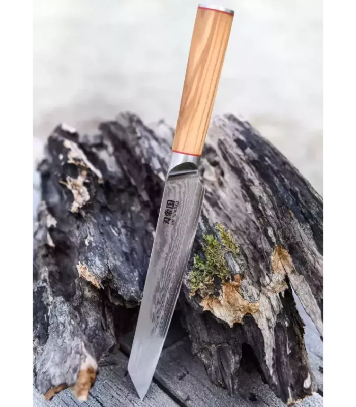 Faca de Cozinha Fatiador Ha Teikoku, lâmina de Aço Damasco (33 cm). ⚔️