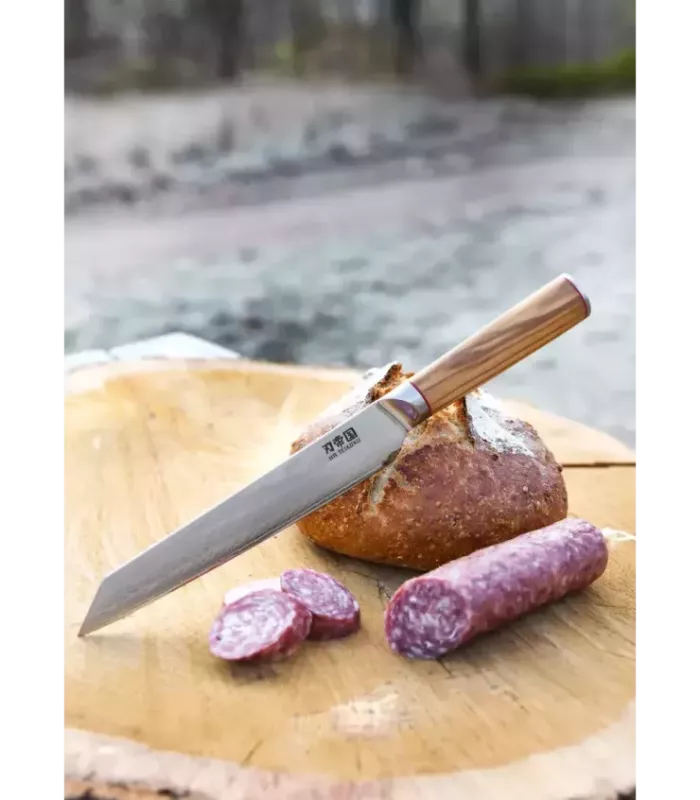 Faca de Cozinha Fatiador Ha Teikoku, lâmina de Aço Damasco (33 cm). ⚔️