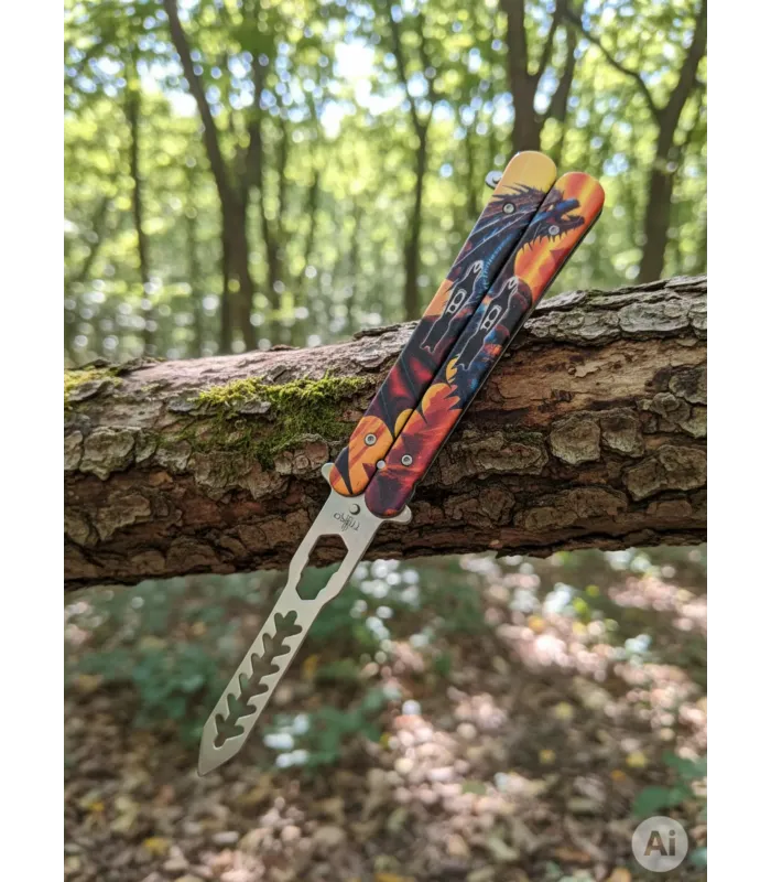 Couteau éventail Third mango design dragon de feu (21,7 cm.) ⚔️
