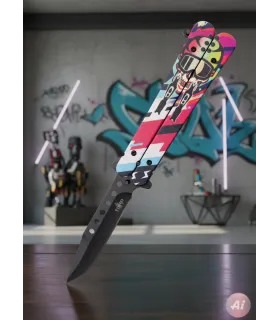 Navaja ventaglio Third lama acciaio nero manico fantasia teschio (21,7 cm.) ⚔️