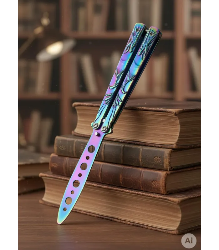 Canivete leque de prática Third com acabamento arco-íris (23,5 cm.) ⚔️