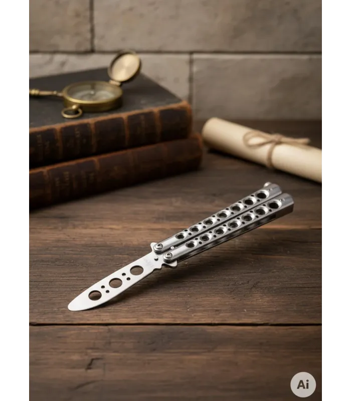 Fan-shaped practice knife with third finish, shiny, with holes (22.6 cm.) ⚔️