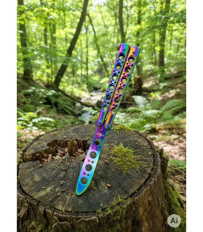 Navaja abanico de práctica Third acabado agujeros rainbow (22,6 cm.) ⚔️