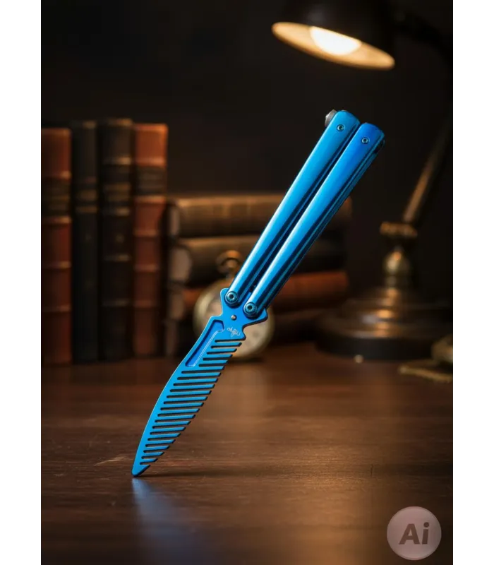 Couteau éventail Third style peigne bleu brillant (22,4 cm.) ⚔️