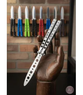 Fan-shaped practice switchblade with third finish, drilled, shiny (23.6 cm.) ⚔️