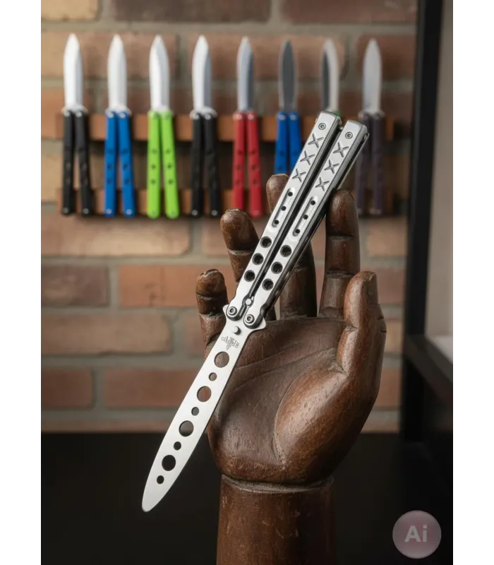 Navaja abanico de práctica Third acabado agujeros brillante (23,6 cm.) ⚔️