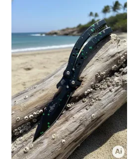 Navaja ventaglio curva Third finitura gocce verdi (24,5 cm.) ⚔️