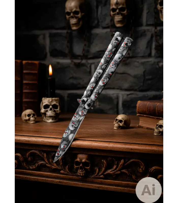 Couteau éventail Third design crânes (22,5 cm.) ⚔️