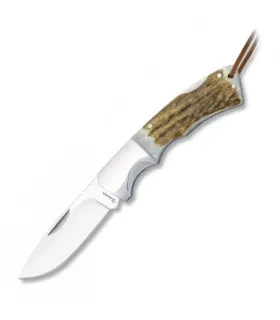 Zakmes met handvat van hertengewei en roestvrijstalen bolster, lemmet van 8 cm.