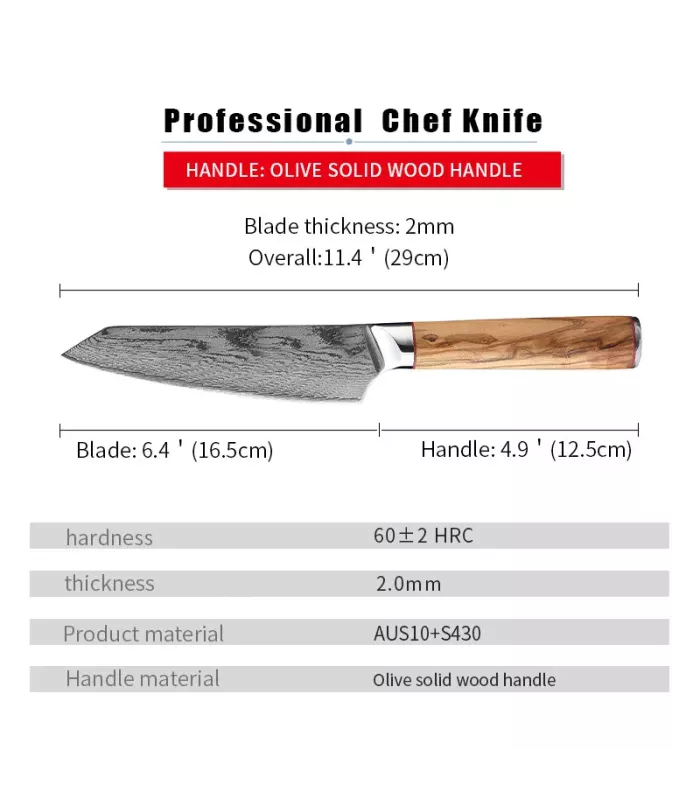 Cuchillo Cocina Chef Ha Teikoku, hoja Acero Damasco (29,5 cm.) ⚔️