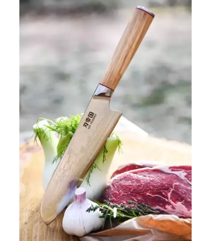 Santoku-Küchenmesser Ha Teikoku, Klinge aus Damaszenerstahl (31,5 cm). ⚔️