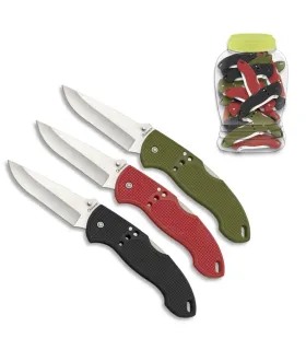 Behälter mit 24 bunt gefärbten Klappmessern (19,4 cm) ⚔️