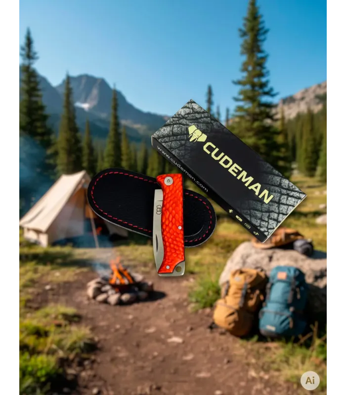 Canivete de caça Cudeman modelo MT-10 vermelho acetinado (com estojo) ⚔️