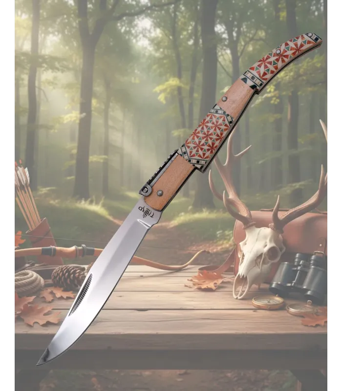 Canivete carraca taraceada Terceiro da série Madeira Carvalho (24 cm.) ⚔️