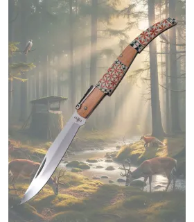 Third ratchet pocket knife with imitation tortoiseshell handle, Maple Wood
