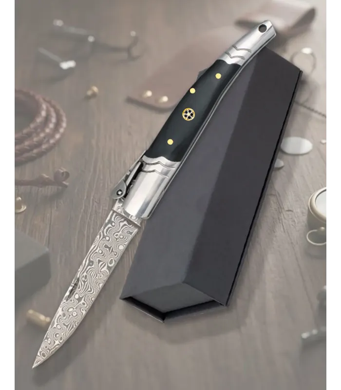 Couteau albainox damasquiné, manche mosaïque stamina (8 cm). ⚔️