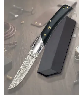 Couteau albainox damasquiné, manche mosaïque stamina (9 cm). ⚔️