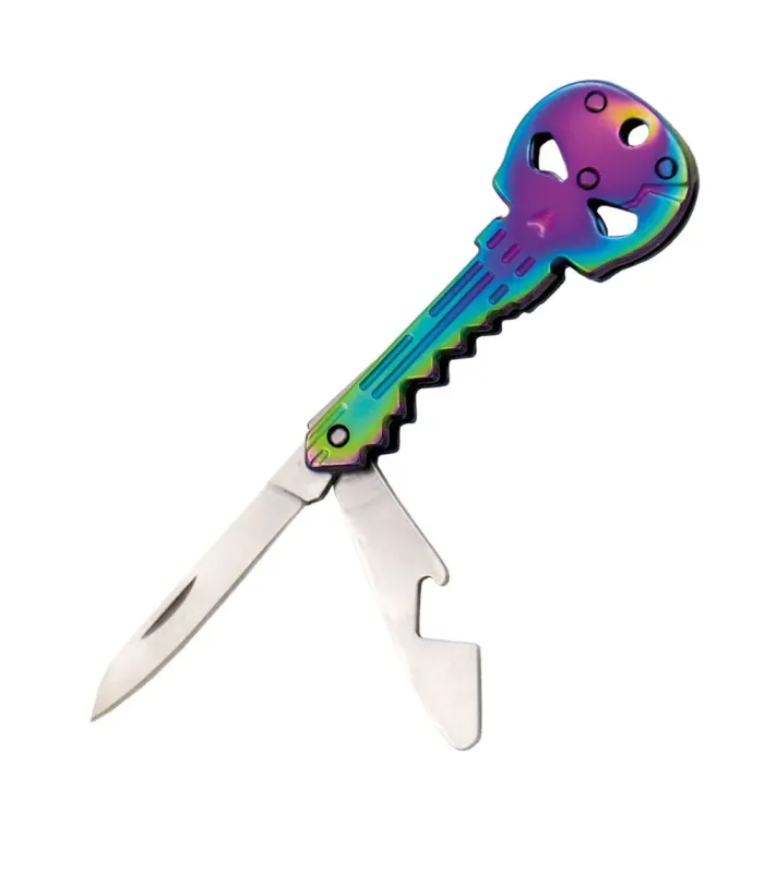 Schlüsselanhänger Totenkopf, Klappmesser und Flaschenöffner Blau ⚔️