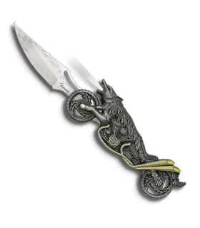 Couteau modèle moto loup avec lampe de poche (21,7 cm). ⚔️