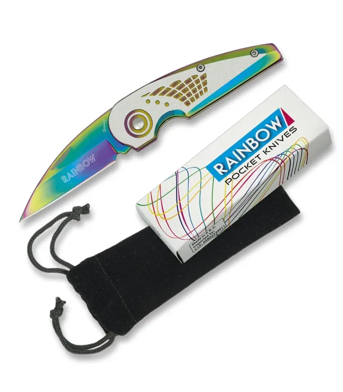 Fantasie Rainbow zakmes met schede (15,2 cm.) ⚔️