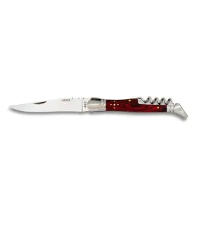 Couteau Albainox type Laguiole avec tire-bouchon, manche en mikarta rouge (19,5