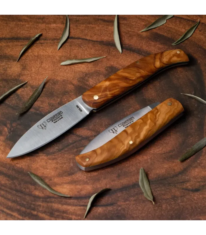 Couteau de poche en bois d'olivier, lame de 9,5 cm ⚔️