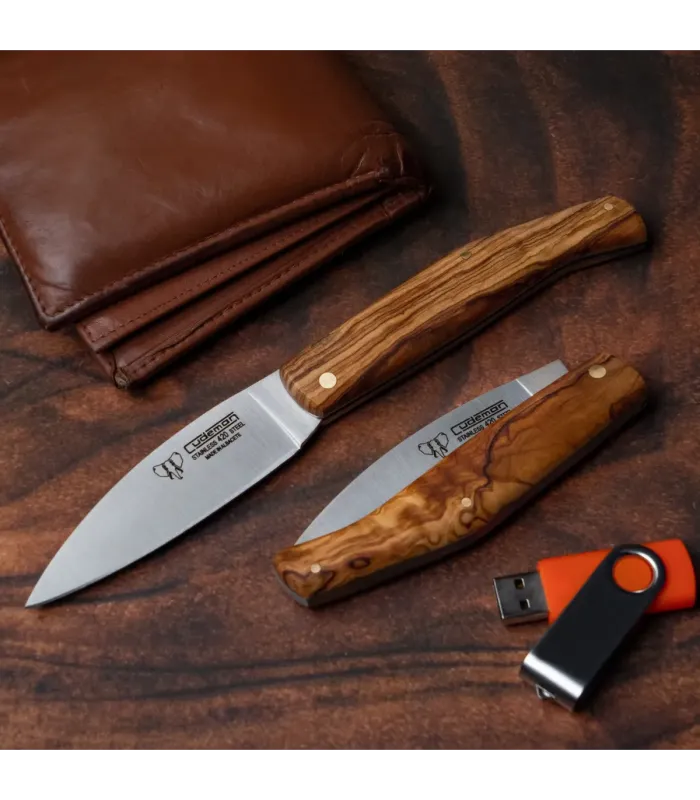 Taschenmesser aus 420 Edelstahl mit Olivenholzgriff, Klinge 9 cm ⚔️