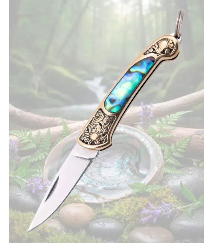 Miniatura cuchillo design abalone lama in acciaio 420 lucido ⚔️
