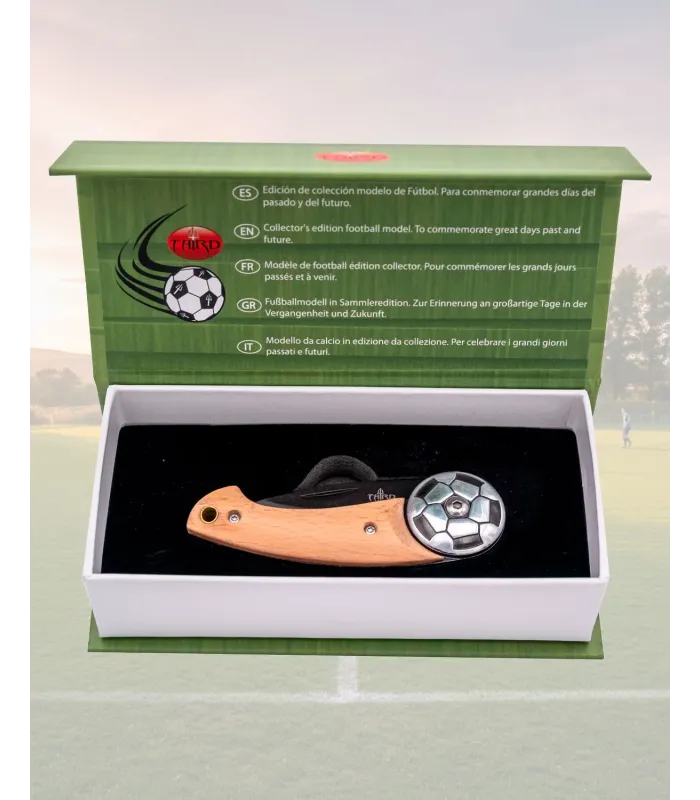 Coltello Pieghevole Calcio Palla Acciaio Lama Nera Legno Faggio ⚔️
