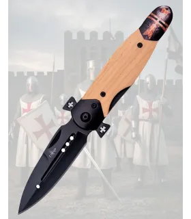 Couteau templier noir de collection en acier 420, lame de 8,1 cm. ⚔️