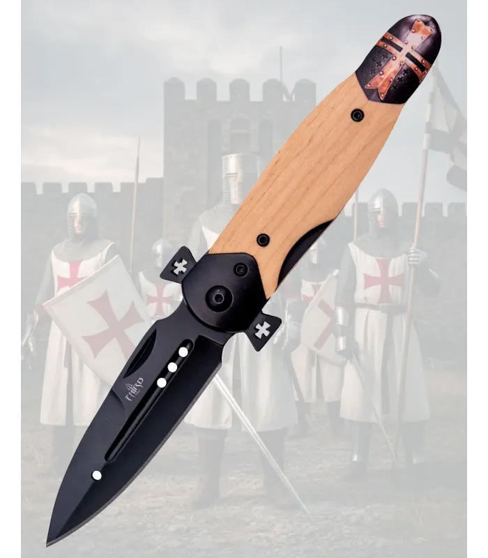 Coltello Templare nero collezionista acciaio 420 lama 8,1 cm. ⚔️