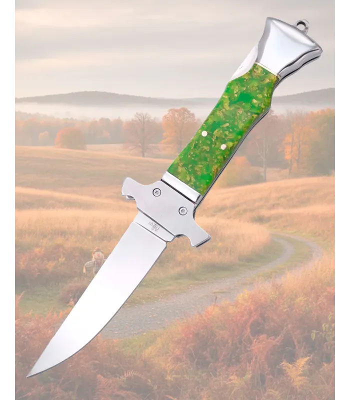 Lommekniv i spejlstål med grøn håndtag (9,3 cm) ⚔️