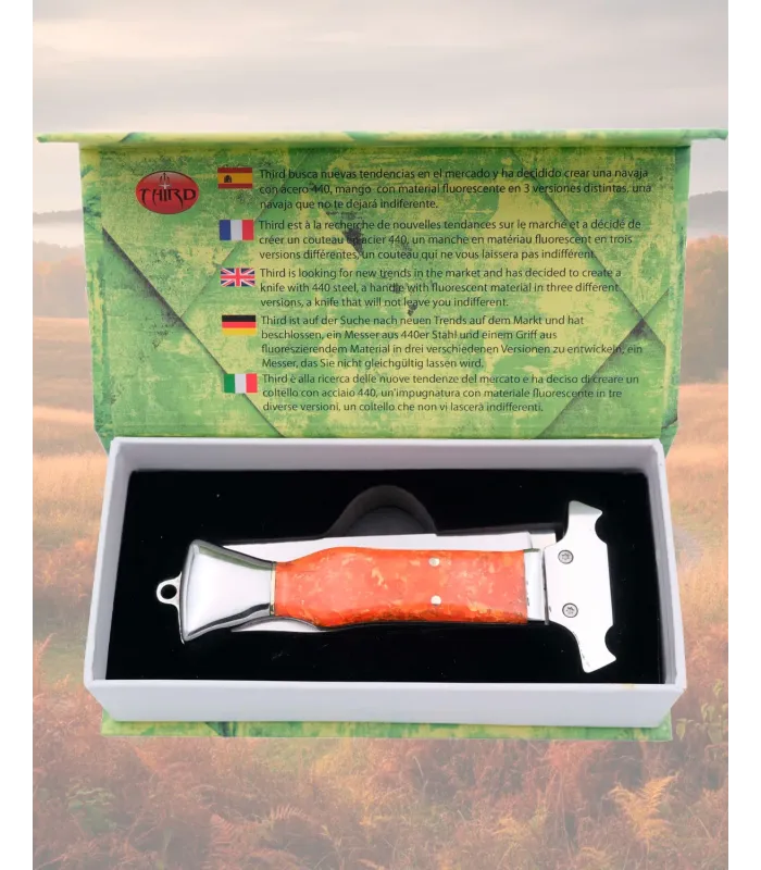 Taschenmesser aus Spiegelstahl mit Griff in Neonorange 9,3 cm ⚔️