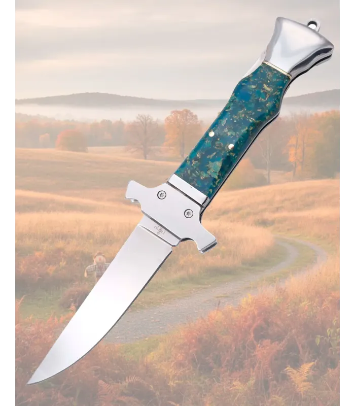 Lommekniv af stål med spejlfinish og blåt håndtag (9,3 cm) ⚔️