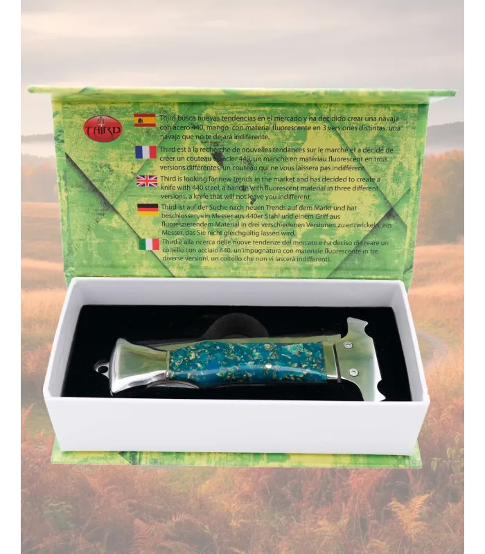 Coltello pieghevole in acciaio specchiato manico blu 9,3 cm ⚔️