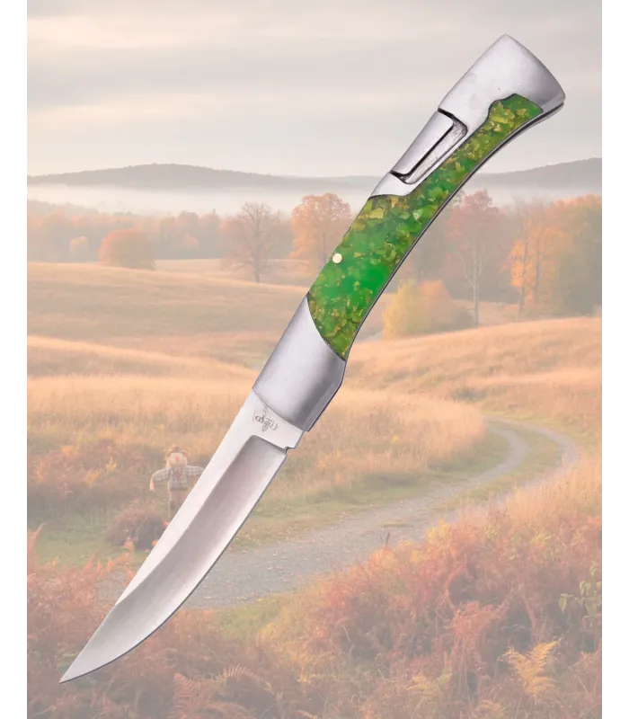 Coltello Third in acciaio 440 con manico in acrilico verde fluorescente ⚔️