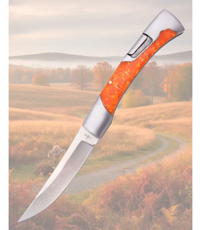 440 Stainless Steel Third Knife with Fluorescent Orange Acrylic Handle ⚔️