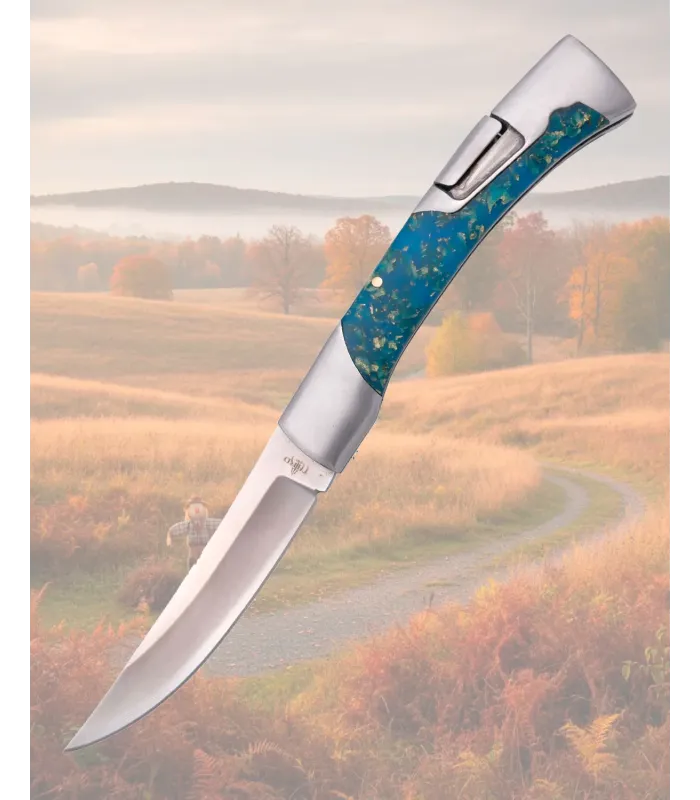 Couteau Third en acier 440 avec manche en acrylique bleu fluorescent ⚔️