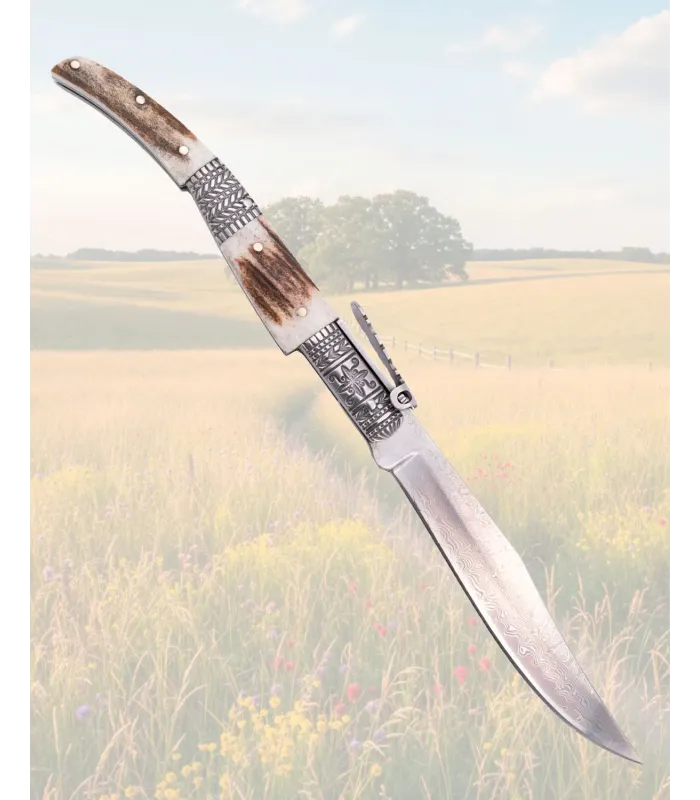 Damastmesser Third Hirsch, echtes Horn Luxus ⚔️