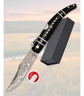 Canivete Damasco de coleção, catraca, cabo preto ⚔️