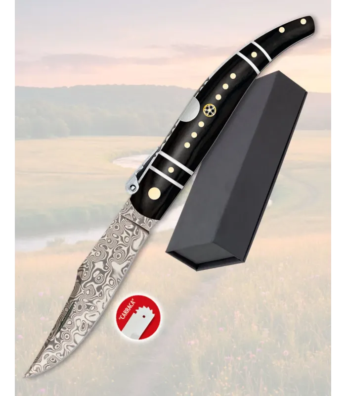 Canivete Damasco de coleção, catraca, cabo preto ⚔️