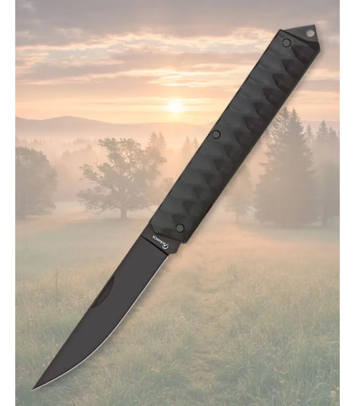 La navaja Albainox à piston 7.8 cm en acier inoxydable avec lame noire. ⚔️